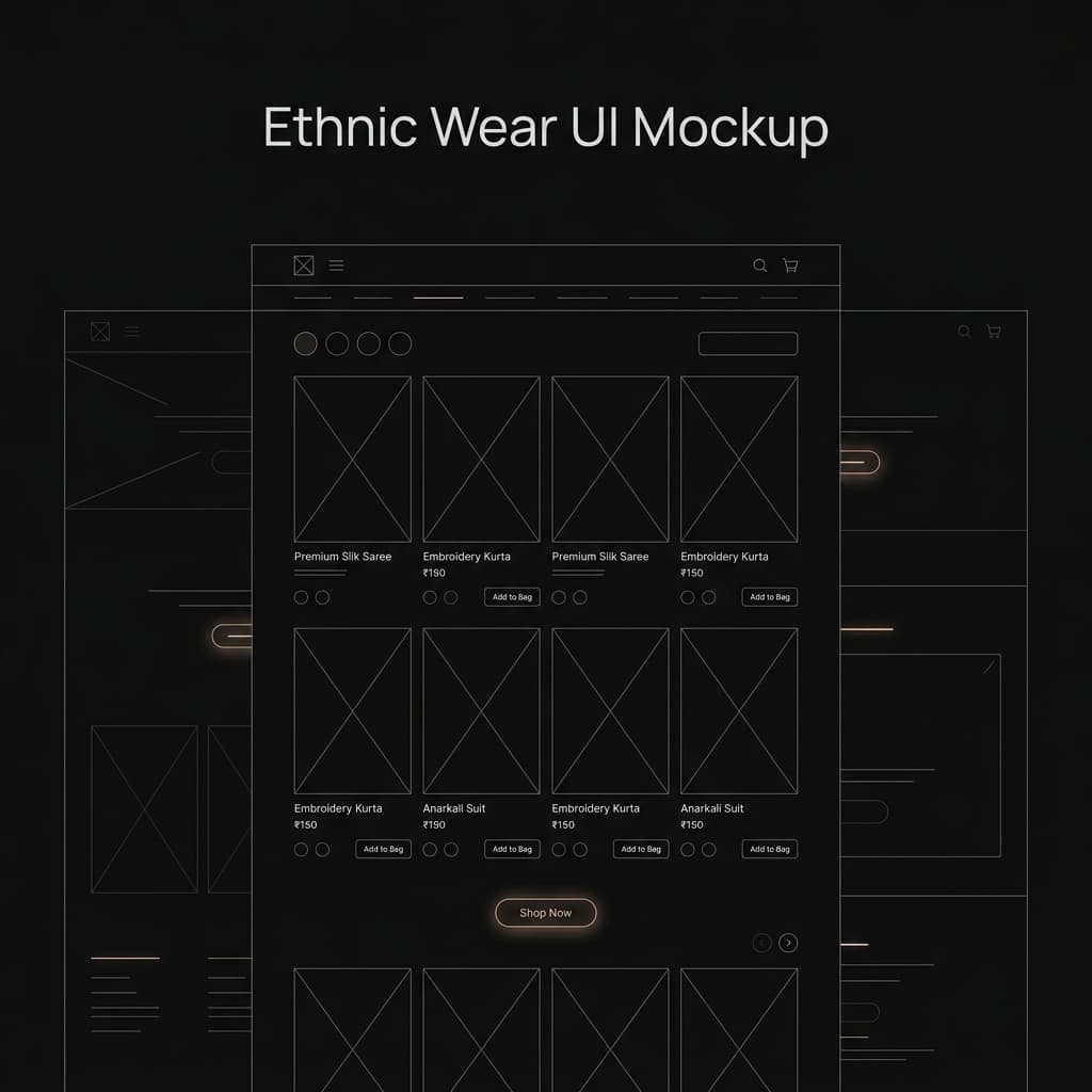 Ethnic Wear UI Mockup - sleek geometric wireframe